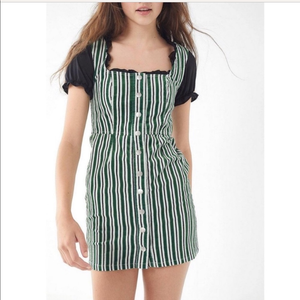 UO EUC Cordaroy Green,Black,White Stripe Dress, Urban Outfitters Women’s Size 4